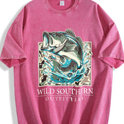 Fishing Bass Fishing Camo Vintage Washed T-Shirt in Red