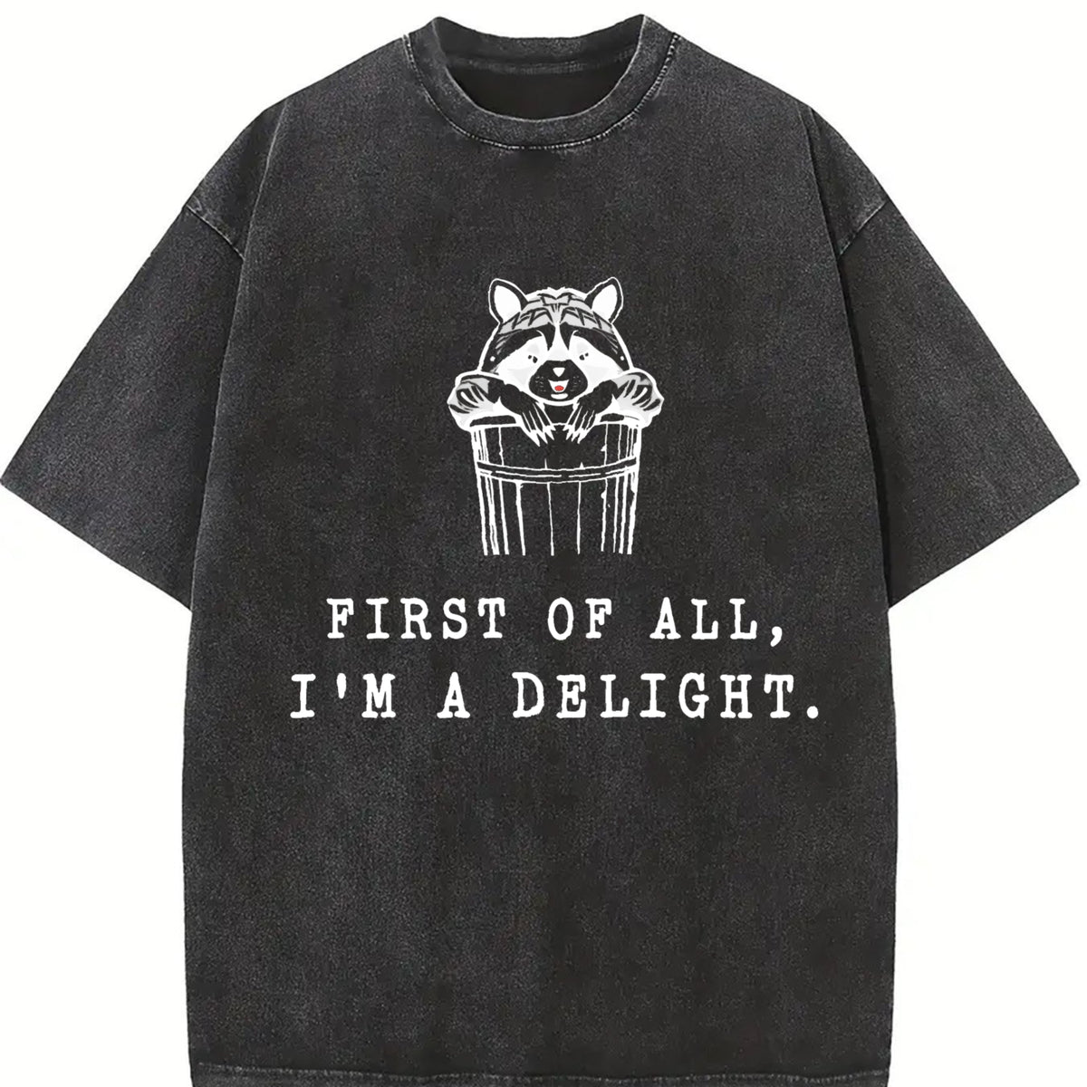 I'm a Delight Cute Raccoon Vintage Washed T-Shirt in Black