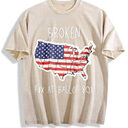 Political USA Broken Fix at Ballot Box Vintage Washed T-Shirt in Beige