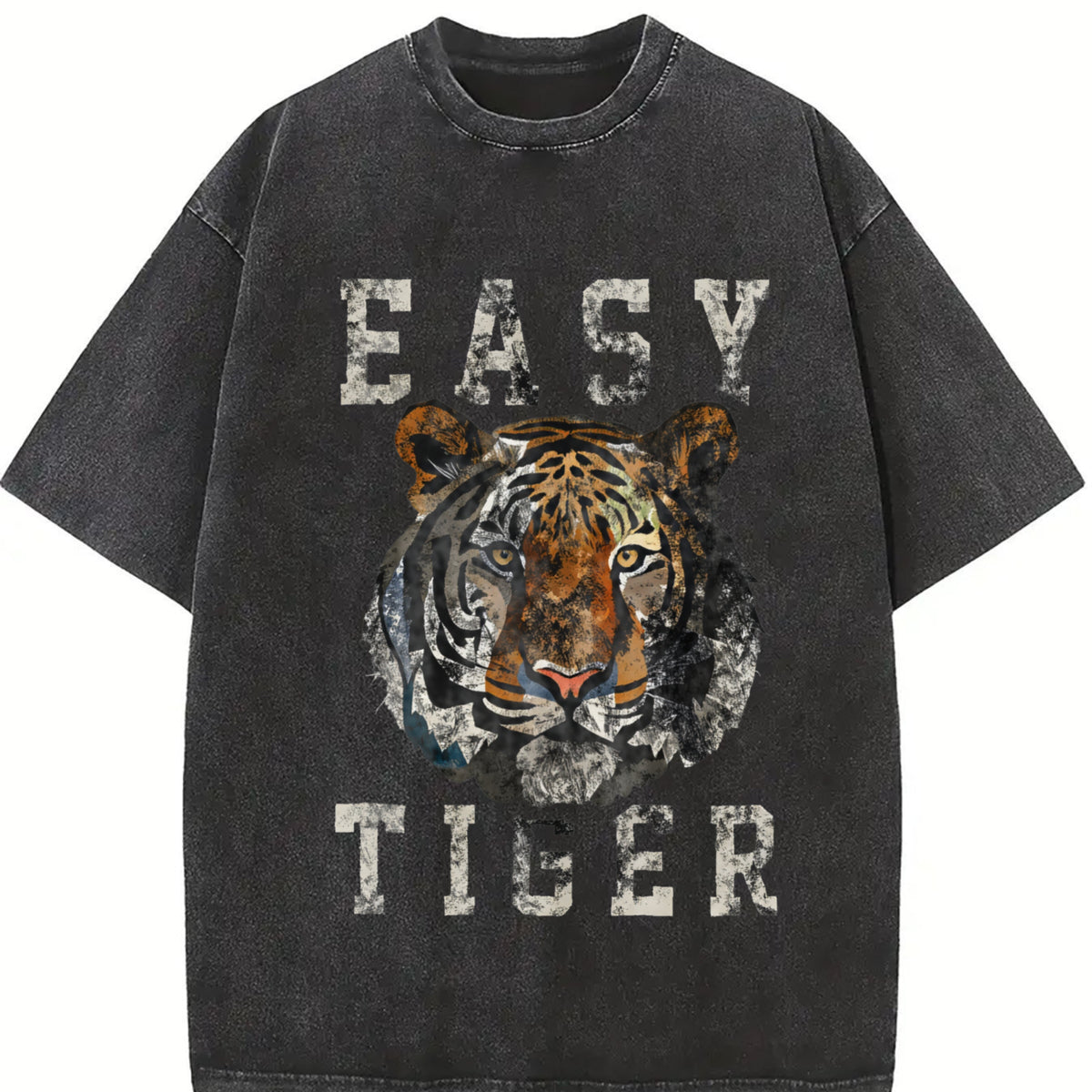 Easy Tiger distressed -chic vintage washed oversized T-shirt in Black