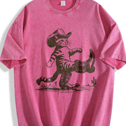 Cowboy Cat Western Cat Vintage Washed T-Shirt in Red