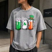 Irish Beer Ireland Flag St Patricks Day Leprechaun Small Vintage Washed T-Shirt in Gray