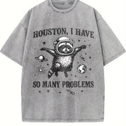 Houston I Have So Many Problems Vintage Washed T-Shirt in Gray