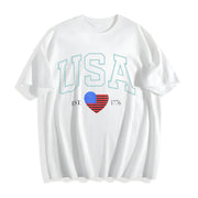 Embroidered USA Flag Cotton T-Shirt in White