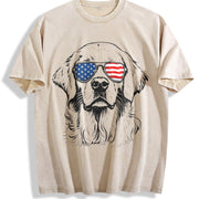 Patriotic Dog Mom Vintage Washed T-Shirt in Beige