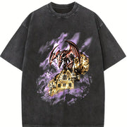 Dragon Castle 90s Gothic Fantasy Vintage Washed T-Shirt in Black