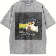 Goose at a Baseball Game I Live Here Now Vintage Washed T-Shirt in Gray