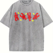 Lobsters Embroidered & for Beach Days & Coastal Road Trips Vintage Washed T-Shirt in Gray