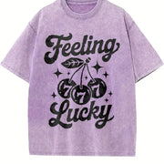 Feeling Lucky Retro 777 Slot Machine Cherry Vintage Washed T-Shirt in Purple