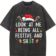 At Me Being All Festive and Shit Christmas Vintage Washed T-Shirt in Black