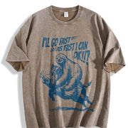 Retro Sloth Riding a Boar 90s Vintage Washed T-Shirt in Brown