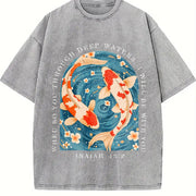 Christian Koi Patterned Vintage Washed T-Shirt in Gray
