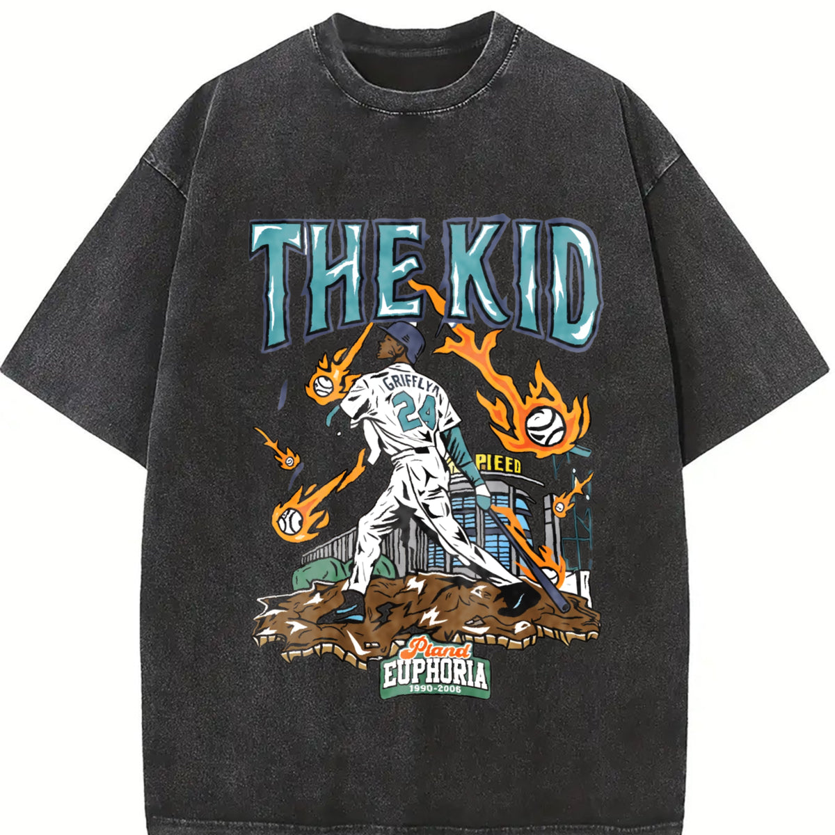 Heavy Batik Baseball Legend Vintage Washed T-Shirt in Black