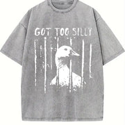 Unhinged Goose Got Too Silly Jail Meme Boxy DTG Vintage Washed T-Shirt in Gray
