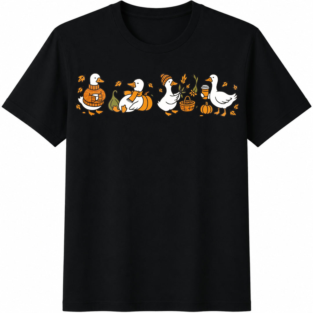 Youth Fall Goose Autumn Cozy Silly Goose Fall Vibes Autumn Cotton T-Shirt in Black