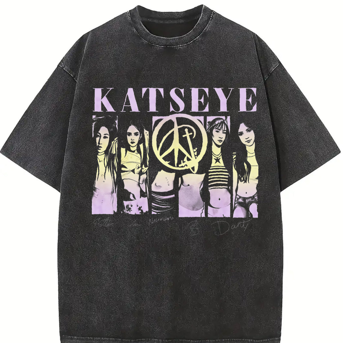 Katseye Kpop Beautiful Chaos Vintage Washed T-Shirt in Black