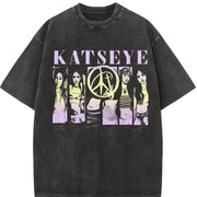 Katseye Kpop Beautiful Chaos Vintage Washed T-Shirt in Black