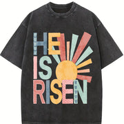 Easter Elegant Sun Element HE IS RISEN Vintage Washed T-Shirt in Black
