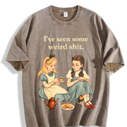 Storybook Dark Humor Alice Illustration Vintage Washed T-Shirt in Brown