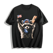 Feral Raccoon Patriotic USA Cotton T-Shirt in Black