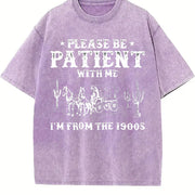 European and American Letter Vintage Washed T-Shirt in Purple