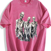 Retro Creepy Zombies 90s Vintage Washed T-Shirt in Red