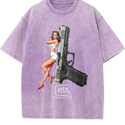 Glock Perfection Pinup Girl Vintage Washed T-Shirt in Purple