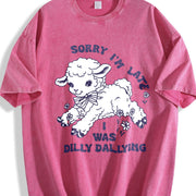 Dilly Dallying Sorry I'm Late Vintage Washed T-Shirt in Red