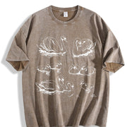 Swan 90s Tattoo Retro ® Y2k Antique Bird Sketch Vintage Washed T-Shirt in Brown