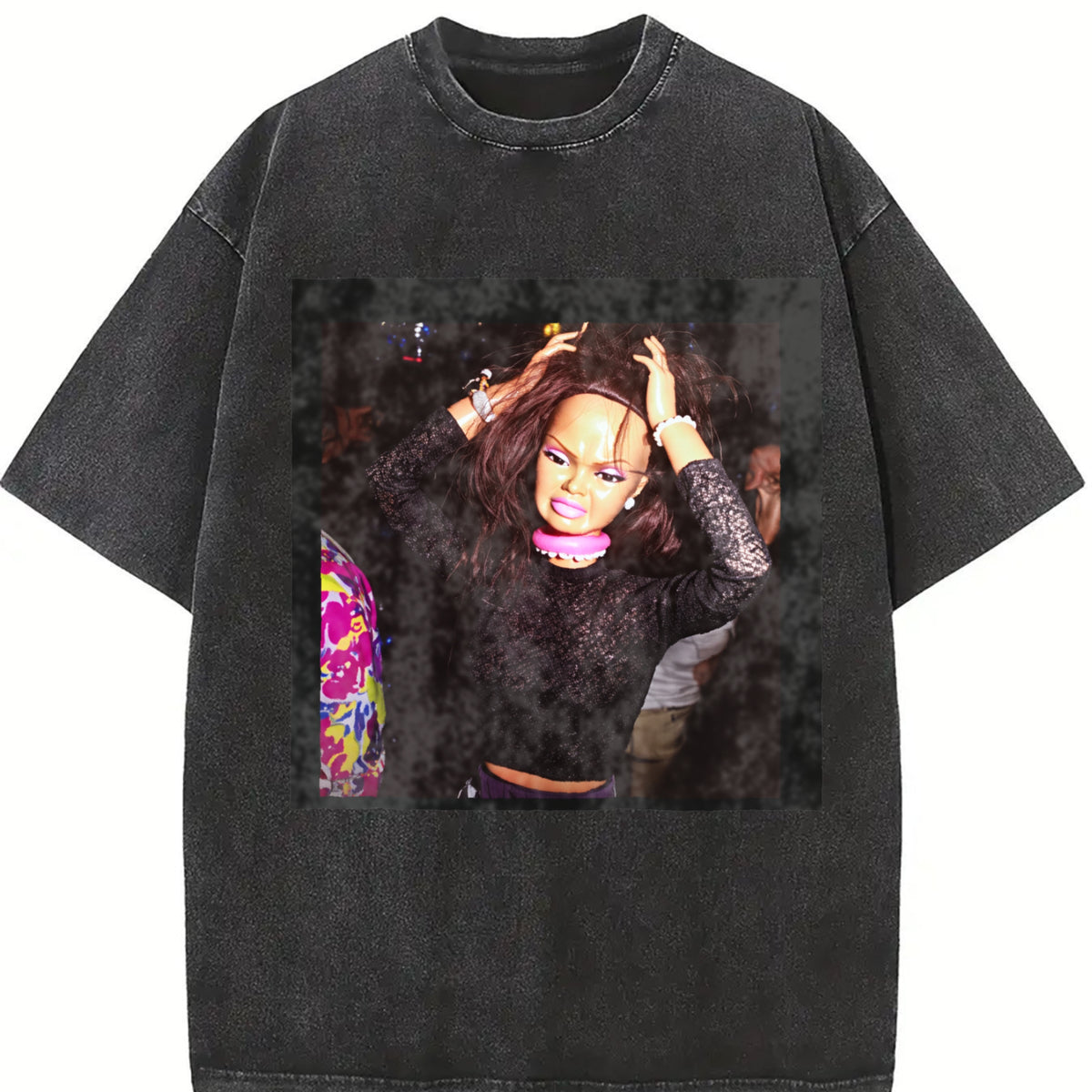 Frustrated Glam Doll at a Party Vintage Washed T-Shirt in Black