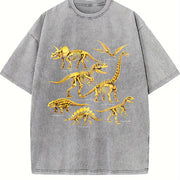Dinosaur Skeleton 90s Vintage Washed T-Shirt in Gray