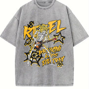 Faded Pure Short-sleeve a Flame Skull 'Rebel' Rock Vintage Washed T-Shirt in Gray