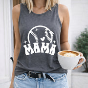Baseball Mama Heart Stars Stitch Crew-neck Sleeveless Vest Women's Color Cotton Tank Top in Gray