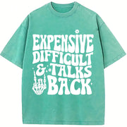 Expensive Difficult and Talks Back Slogan Skeleton Hand vintage washed oversized T-shirt in Blue