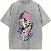 Akaza vs Koyuki – Demon Slayer Kimetsu no Yaiba Heavy vintage washed oversized T-shirt in Gray