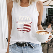 1776 Land of the Free Because of the Brave Women's Color Cotton Tank Top in White