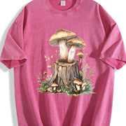 Mushroom on the Tree Stump Vintage Washed T-Shirt in Red