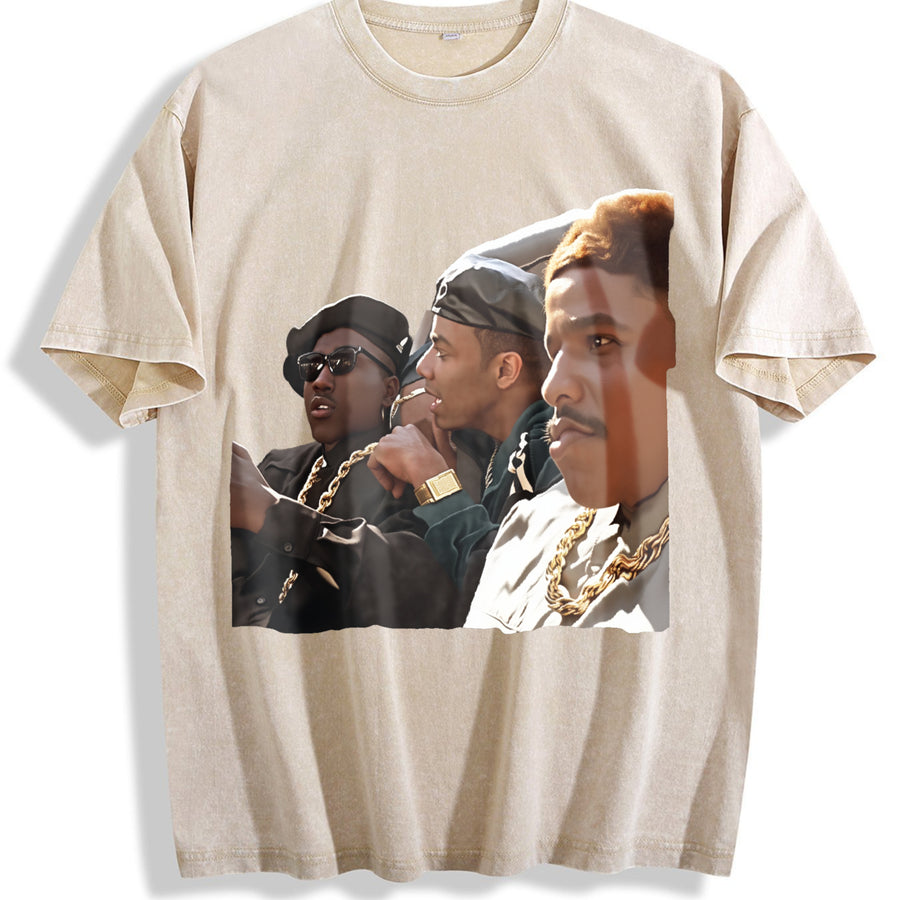 New Jack City Movie for Fan Street Style Minimalist vintage washed oversized T-shirt in Beige