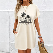 Tank Dress and Tropical Plant Prints Cotton T-Shirt in White