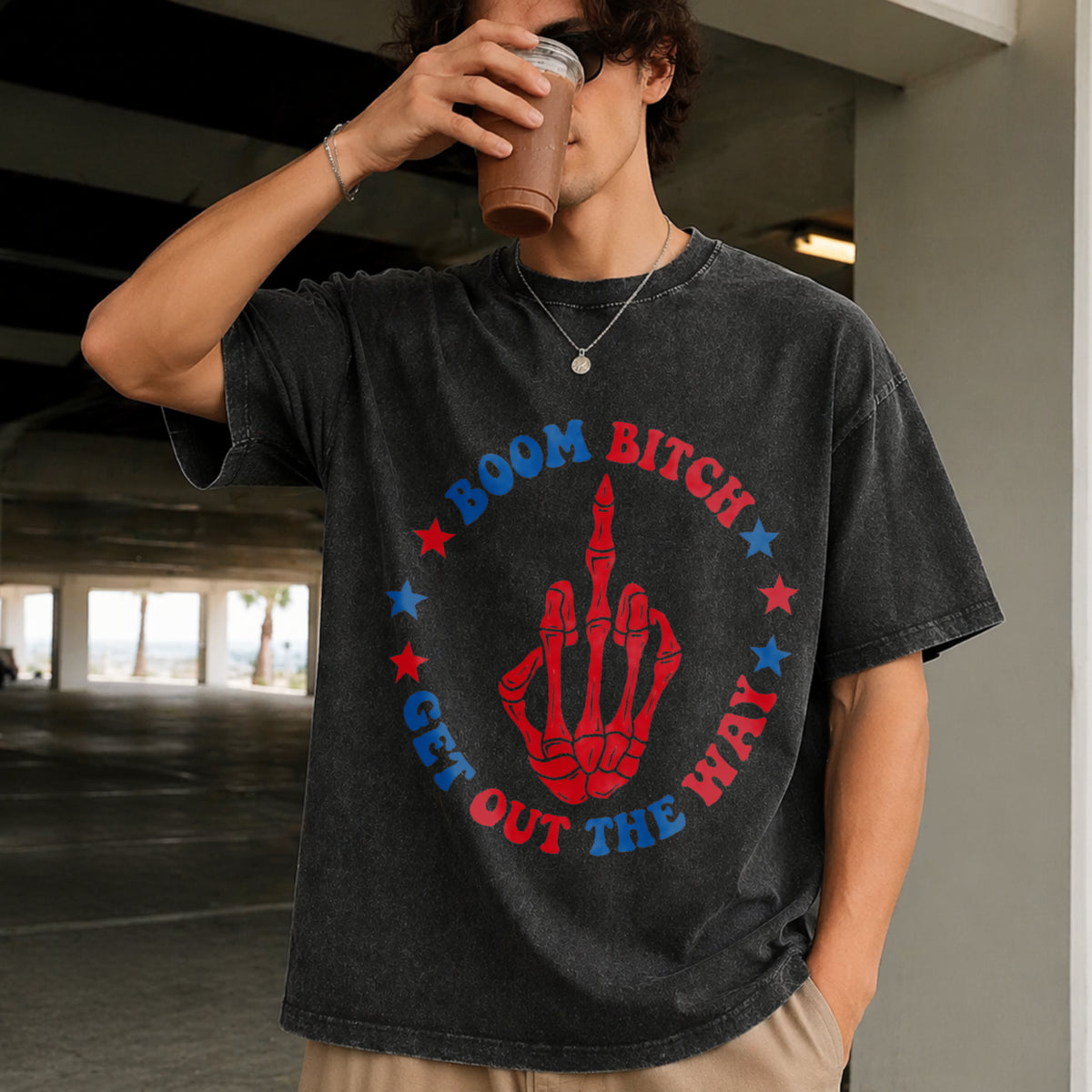 Boom Bitch Get Out the Way Vintage Washed T-Shirt in Black