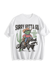 Raccoon Cowboy Frog Retro Cotton T-Shirt in White