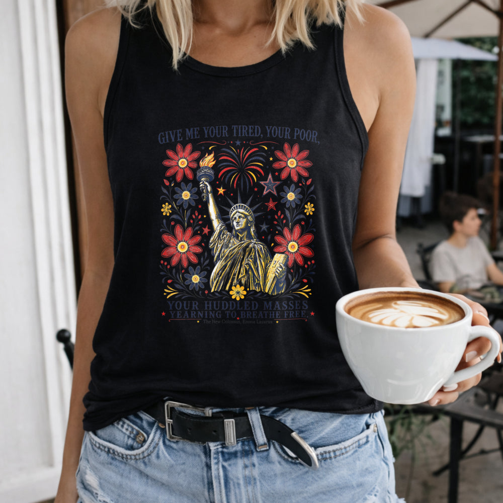 Land of the Free Because of Brave DTF Transfer Women's Color Cotton Tank Top in Black