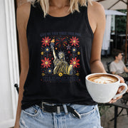 Land of the Free Because of Brave DTF Transfer Women's Color Cotton Tank Top in Black