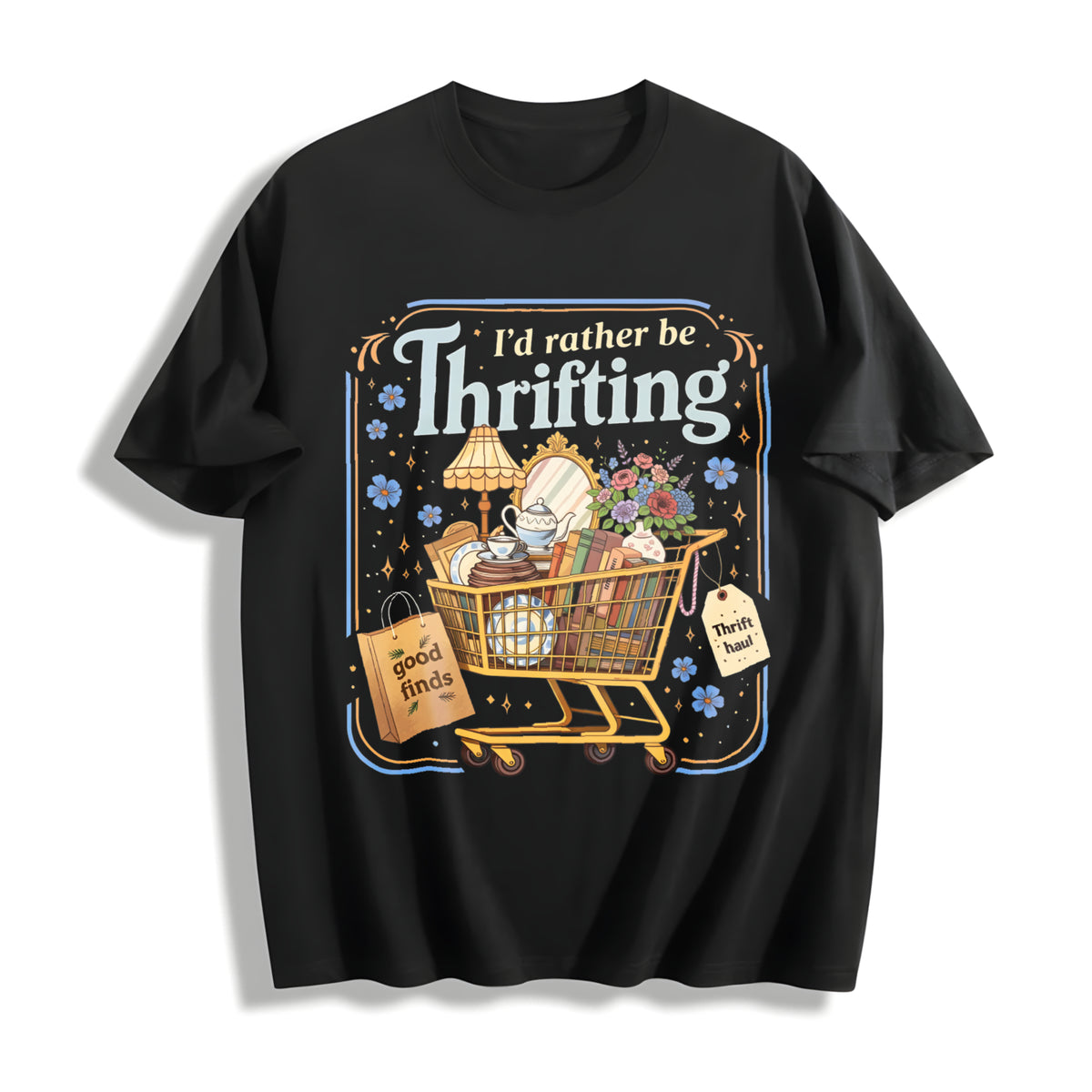 I'd Rather Be Thrifting Cotton T-Shirt in Black