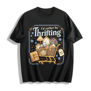 I'd Rather Be Thrifting Cotton T-Shirt in Black