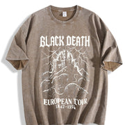 Black Death Gothic Plague Rats Castle Medieval Dark Humor Vintage Washed T-Shirt in Brown