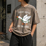 St Patricks Day Goose Vintage Washed T-Shirt in Brown