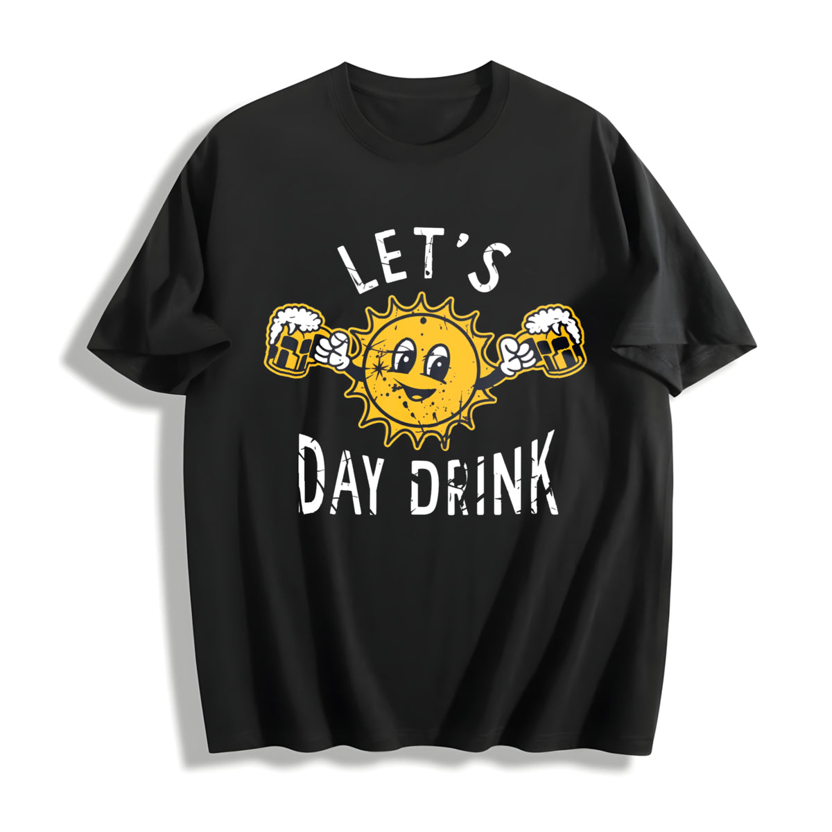 Lets Day Drink Drunken Sunny Booze Drinking for Ladies Cotton T-Shirt in Black