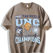 UNC Tar Heels 1993 Basketball Champions Retro Street White Vintage Washed T-Shirt in Brown
