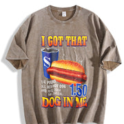 Hot Dog I Got That Dog in Me Retro Food Humor Fast Food Vintage Washed T-Shirt in Brown